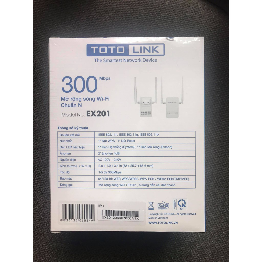 Bộ kích WiFi TOTOLINK EX201 - Bảo Hành 2 Năm, Hàng Chính Hãng