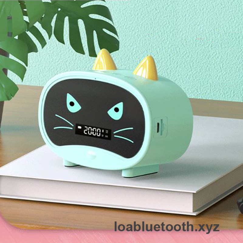 Loa bluetooth mini JM02 chính hãng giá rẻ đồng hồ báo thức hình tai mèo dễ thương, bass mạnh, pin 8 giờ