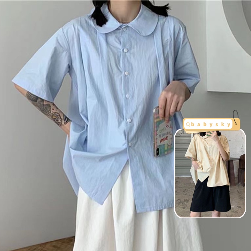 Áo Thun Tay Ngắn Cổ Búp Bê Form Rộng Theo Phong Cách Hàn Quốc Kiểu Mới