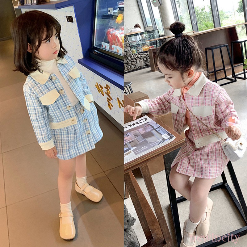 Set Áo Sơ Mi Dài Tay Và Chân Váy Họa Tiết Ca Rô Phong Cách Hàn Quốc Đáng Yêu Dành Cho Bé Gái