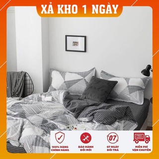 Chăn ga gối cotton poly nhập khẩu mẫu kẻ tam giác trắng bộ 4 món Chăn, ga , 2 vỏ gối