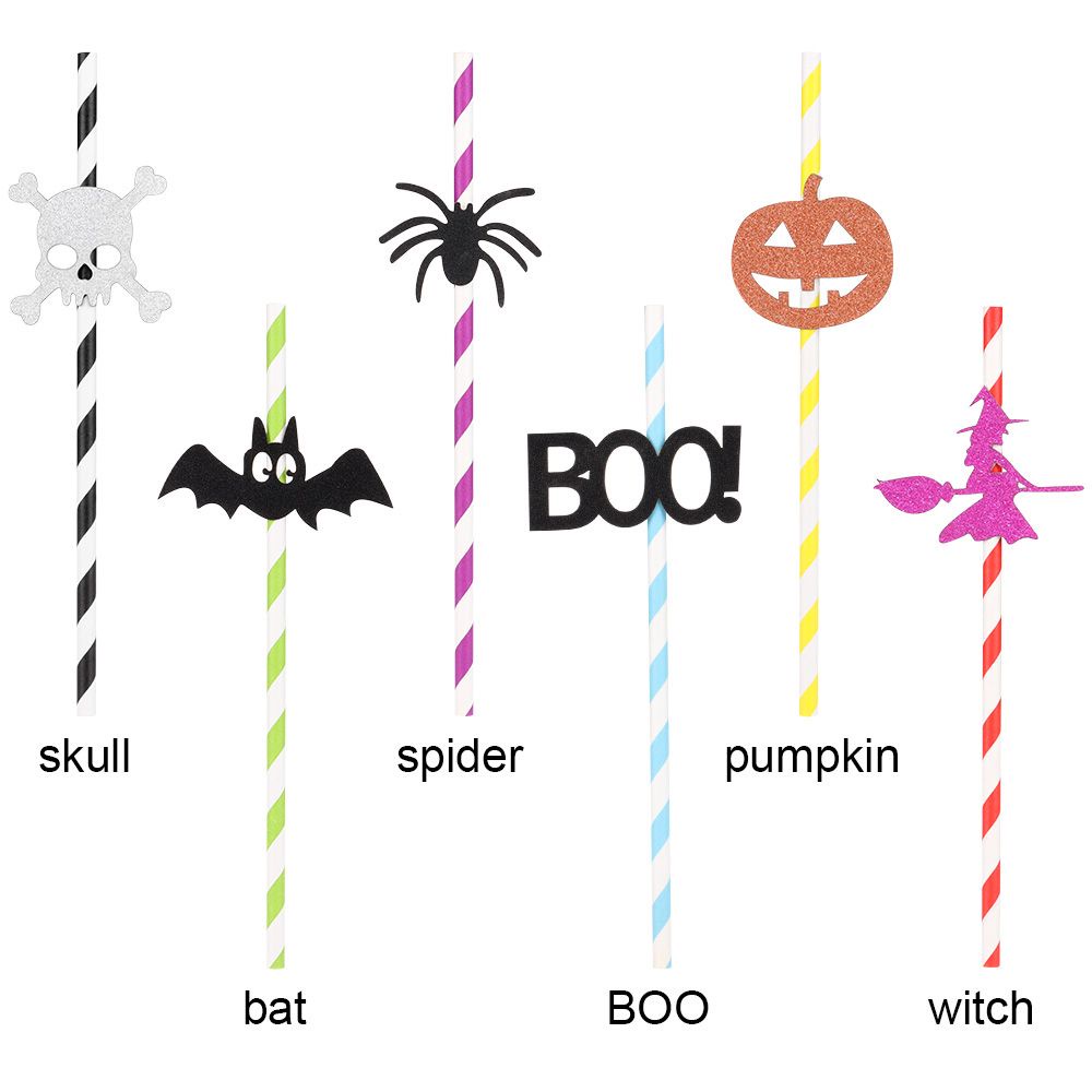 Set 10 ống hút giấy họa tiết Halloween độc đáo trang trí nhà cửa DIY