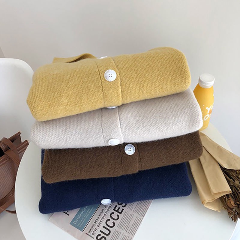 Áo khoác cardigan dáng rộng màu sắc đơn giản phong cách retro