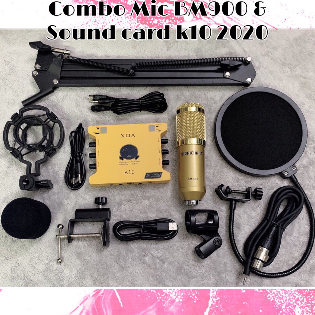 Bộ mic thu âm BM900 Sound Card XOX K10 2020 bản tiếng anh chân màng- combo live stream ♥️♥️