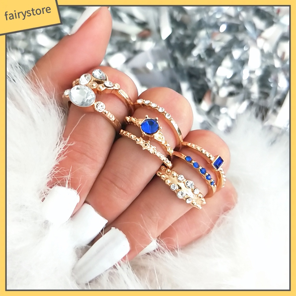 Set 8 Nhẫn Đính Đá Phong Cách Cổ Điển Thanh Lịch Dành Cho Nữ