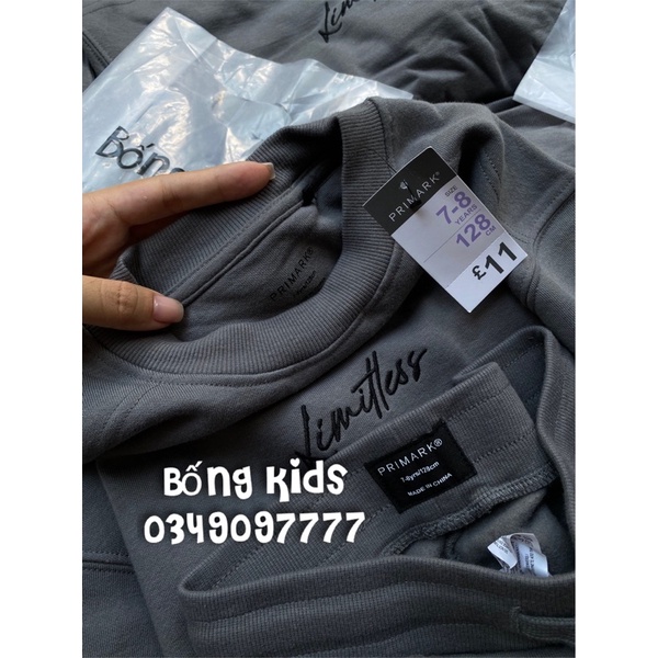 Bộ Nỉ Bé Trai &amp; Bé Gái Thêu Limitless Ghi Xám PR