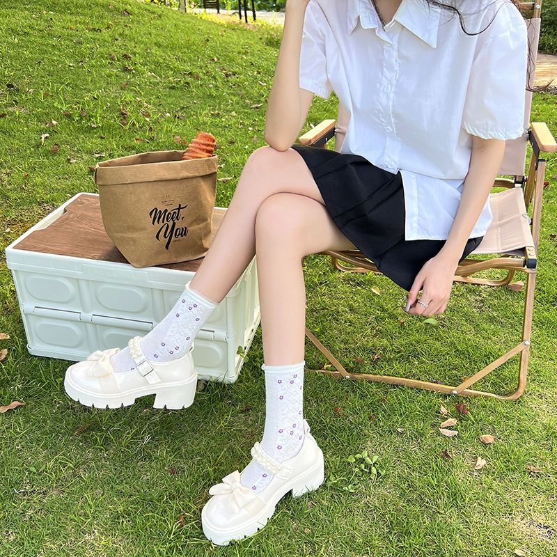 Giày Búp Bê Da Đính Ngọc Trai Phong Cách Lolita Thời Trang Xuân Thu 2022 Cho Nữ