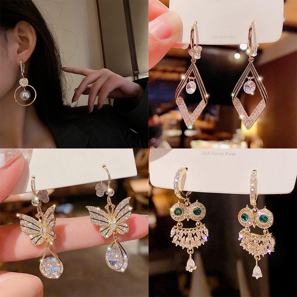 FUTURE Wedding Oversized Earring Women Zircon Dangle Drop Earrings Butterfly Owl Party Jewelry Imitation Pearl Fashion Korean Stud Earrings