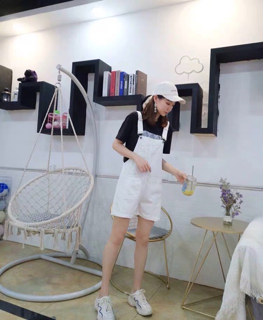 [KÈM ẢNH THẬT + SẴN S] quần yếm đùi bò jeans túi trước 3 màu đen trắng be ulzzang hàn quốc | BigBuy360 - bigbuy360.vn