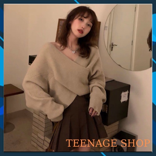 Áo len nữ form rộng tay dài cổ V ulzzang kiểu Hàn Quốc | BigBuy360 - bigbuy360.vn