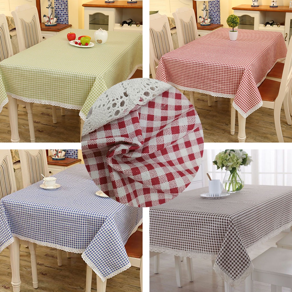 Khăn trải bàn canvas vải bố sọc caro nhỏ KB017 Pink Xinh Decor xanh lá xanh dương đỏ nâu