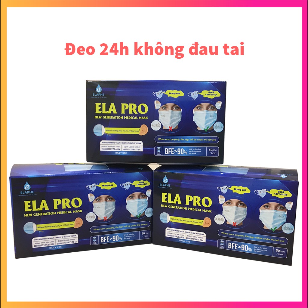 Khẩu trang y tế 24h không đau tai Ela Pro kháng khuẩn 4 lớp có bán lẻ