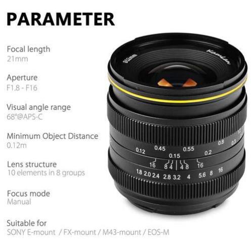 (CÓ SẴN) Ống Kính Kamlan 21mm F1.8 cho Fujifilm Sony Canon EOS m M4/3