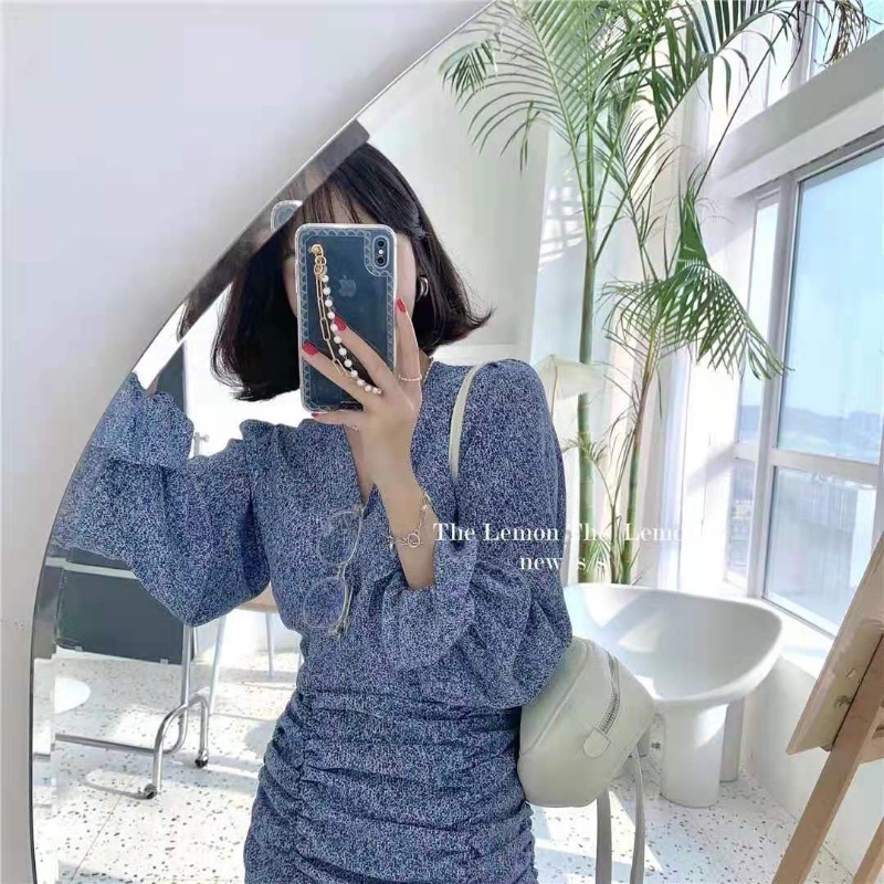 Đầm PERTY cổ chữ V họa tiết hoa phong cách Hàn Quốc thời trang mùa hè xinh xắn dành cho nữ