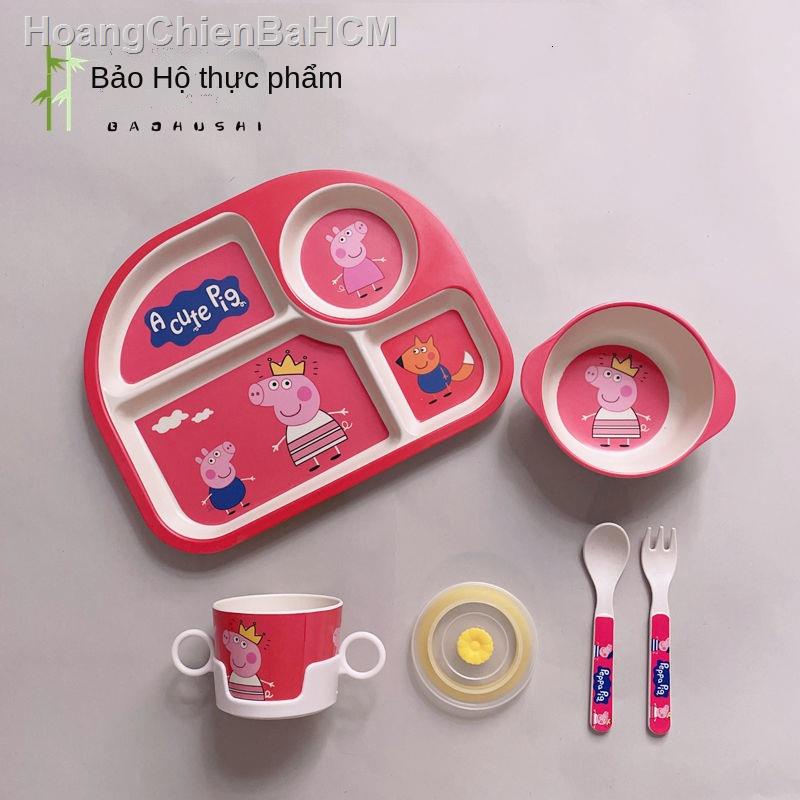 Bộ đồ ăn bằng sợi tre dễ thương trẻ em phim hoạt hình bé chia đĩa lưới nhà uống bổ sung bát chống rơi