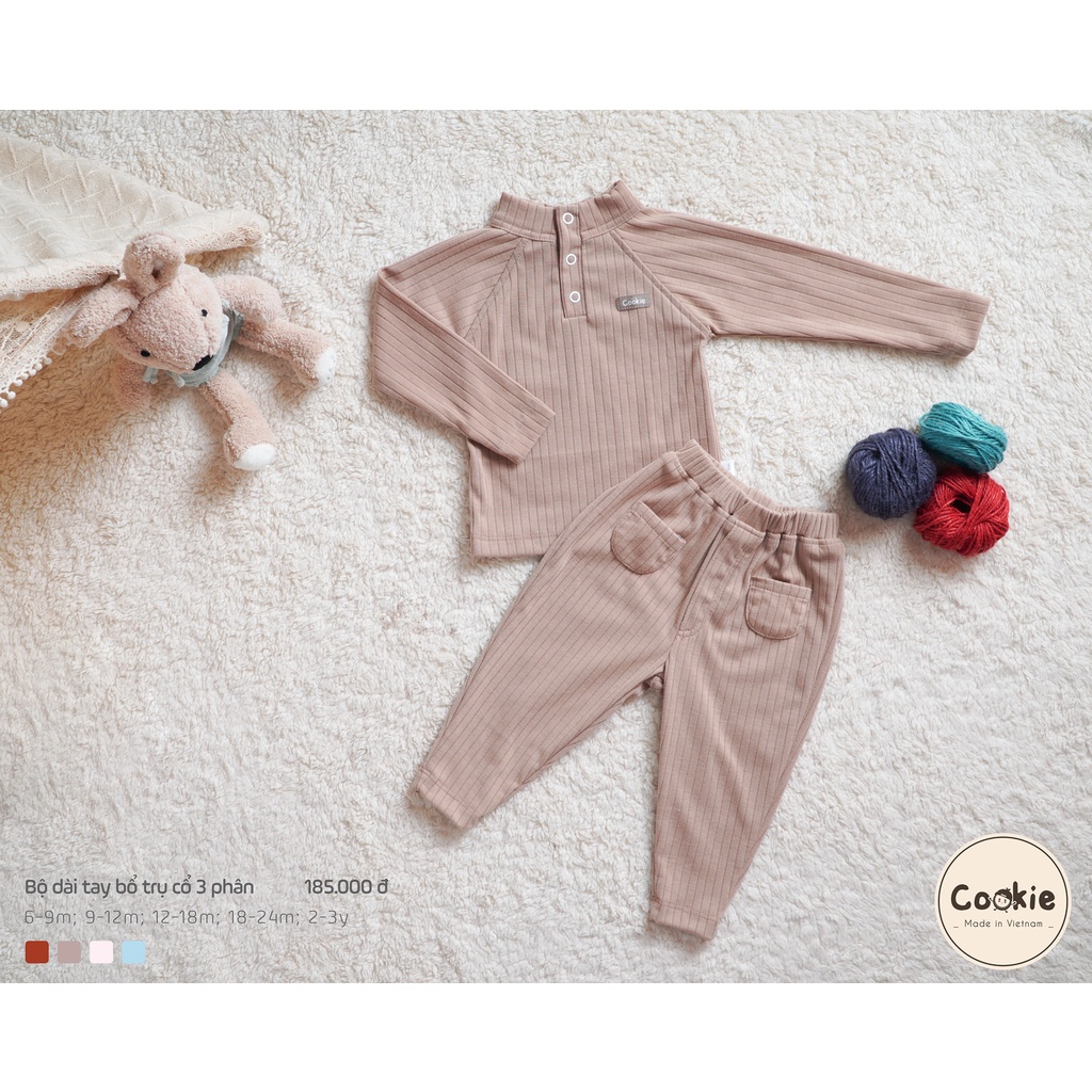 (6-36M) Bộ dài tay bổ trụ cổ 3p cotton tăm dày - COOKIE