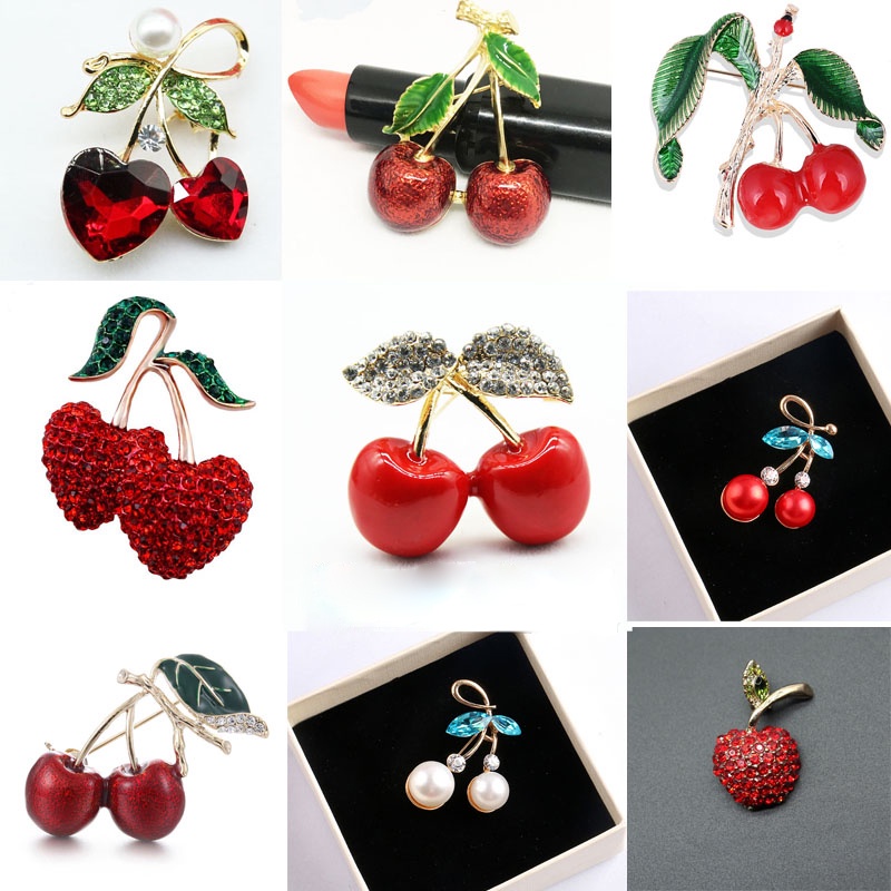 Ghim Cài Áo Hình Quả Cherry Đính Đá Dễ Thương