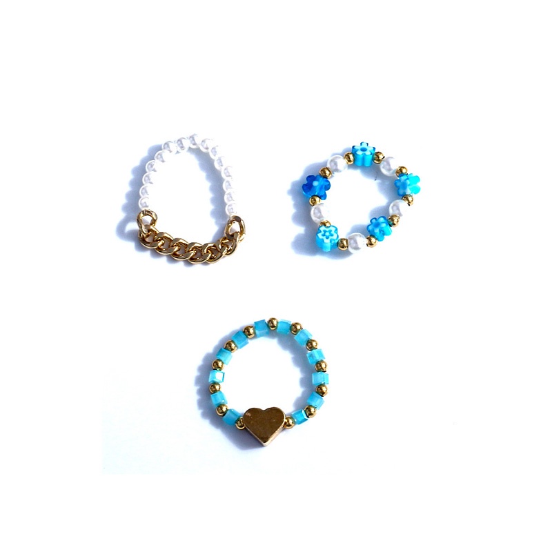 Set 3 nhẫn xỏ hạt nhỏ hình bông hoa màu vàng bằng acrylic tươi tắn thời trang