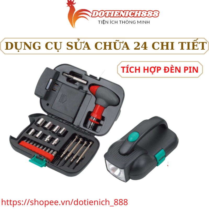 Bộ dụng cụ sửa chữa đa năng 24 chi tiết đa năng tích hợp đèn pin tiện lợi