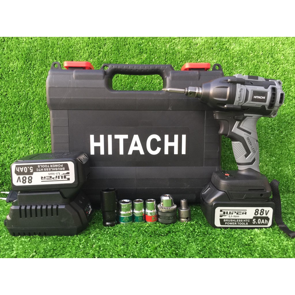 Máy siết bulong Hitachi không chổi than 118v tặng phụ kiện 2 pin