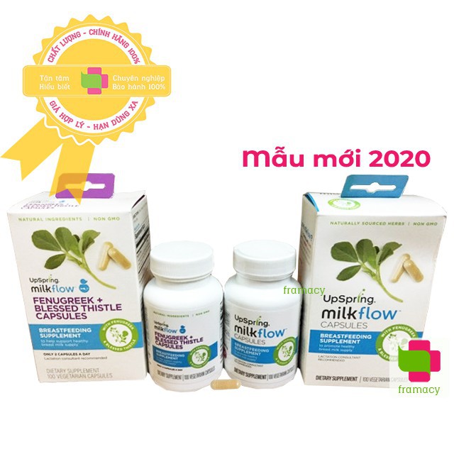 Lợi sữa cỏ cà ri và khế sữa Upspring Milkflow Fenugreek + Blessed Thistle, Mỹ (100v) tăng tiết sữa cho mẹ sau sinh