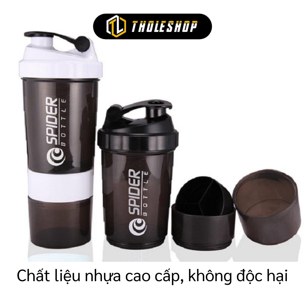 Bình Lắc Whey - Bình Nước Thể Thao, Tập Gym Đựng Protein 3 Ngăn 600ml Tiện Dụng 7875