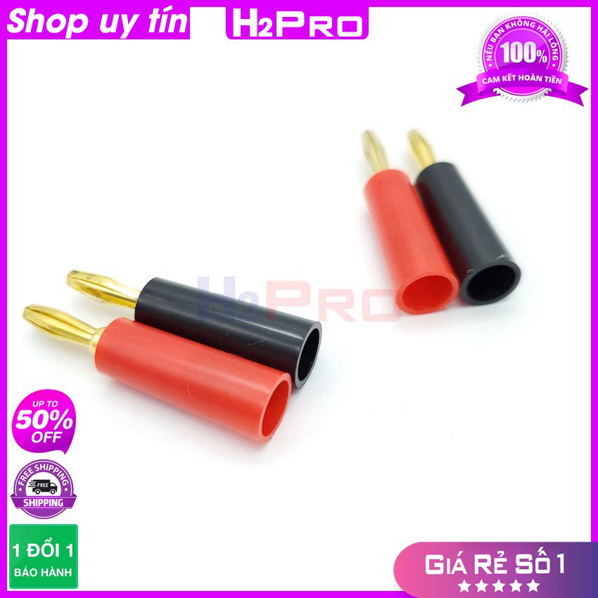 Combo 4 Giắc Cắm Bắp Chuối Chống Ăn Mòn-Chống Sôi Nhiễu, Jack Bắp Chuối 4Mm Đực Mạ Vàng-Combo Gồm 2 Đen-2 Đỏ-H2Pro Audio