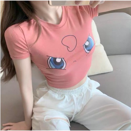 Áo Thun Croptop In Hình Pokemon Đáng Yêu Cho Nữ