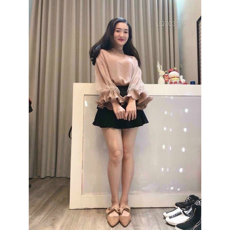 ÁO KIỂU 3 MÀU PHỐI LƯỚI TAY XOÈ