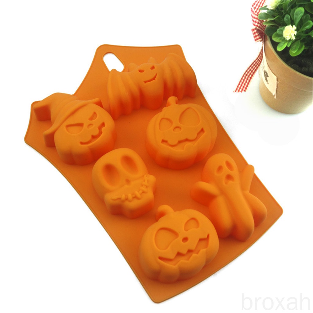Khuôn Silicone Làm Bánh Tạo Hình Quả Bí Ngô Halloween 6 Ngăn