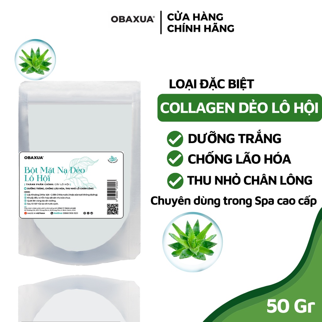 Bột đắp mặt dẻo collagen lô hội OBAXUA - Dưỡng trắng, Chống lão hóa, se khít lỗ chân lông