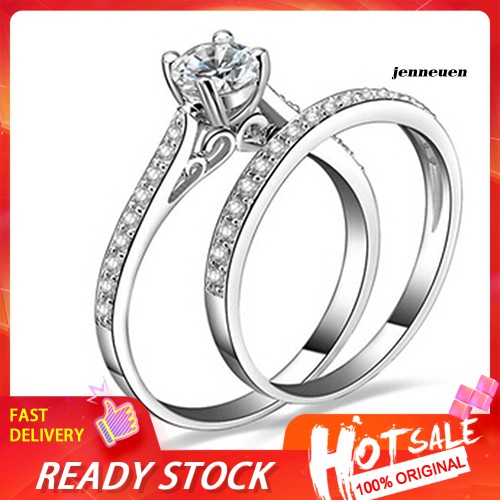 Set 2 Nhẫn Mạ Bạc 925 Đính Đá Sang Trọng Kích Thước 6-10