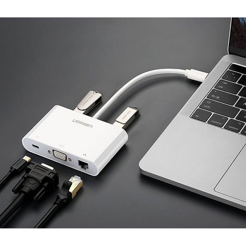 Cáp chuyển đổi đa chức năng USB Tpe C sang VGA + Lan + USB 3.0 + USB 2.0 UGreen 30439 - Hàng Chính Hãng