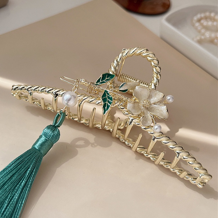 Kẹp Tóc Hình Bông Hoa Phối Tua Rua Lưng Đầu Cảm Giác Độc Đáo Phong Cách Hàn Quốc Cổ Điển Cho Nữ