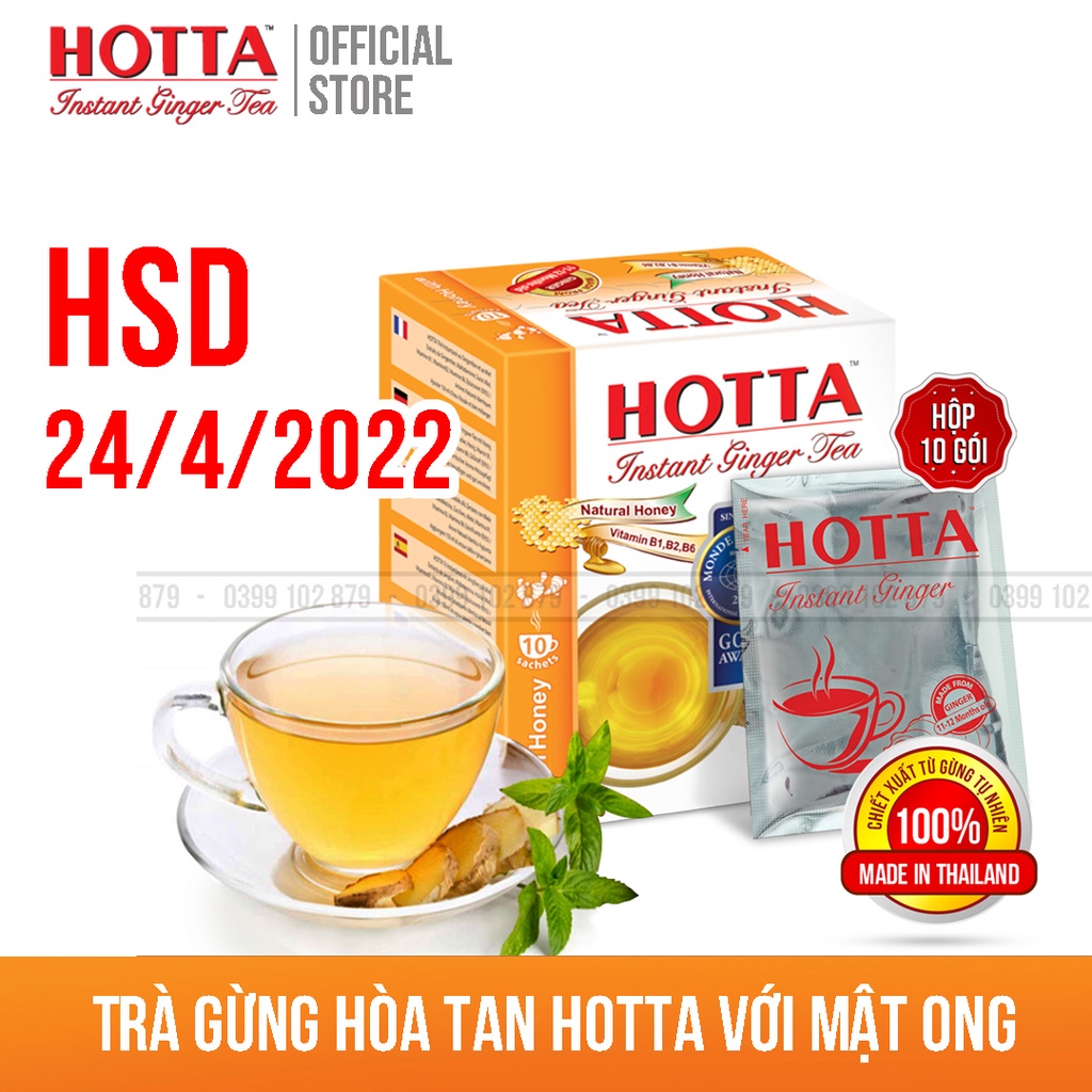 Trà Gừng Hòa Tan HOTTA Mật Ong 150g - Hộp 10 Gói