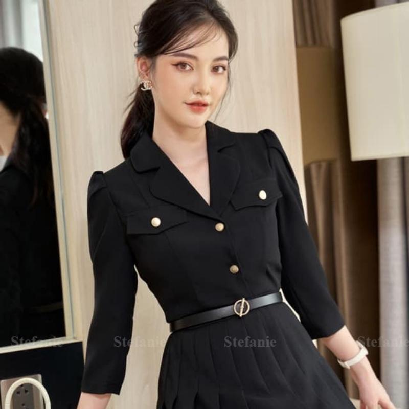 Đầm váy công sở thiết kế, váy xoè xếp li, chất co giãn, thời trang nữ, Ste shop | BigBuy360 - bigbuy360.vn