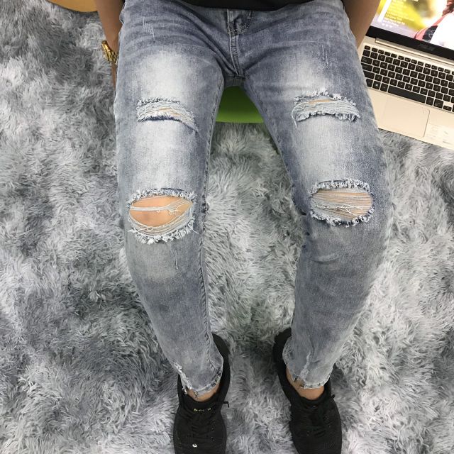 Quần jean nam dài K1979 mẫu wash rách màu xanh phong cách Hàn Quốc – Shop jean sỉ lẻ
