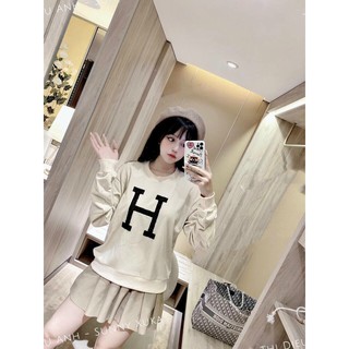 Áo Nỉ Nữ Tay Dài Dáng Rộng Hai Màu Xanh-Be In Chữ Nổi Bật_Đi Học Đi Chơi Năng Động Cá Tính Cỏ Boutique