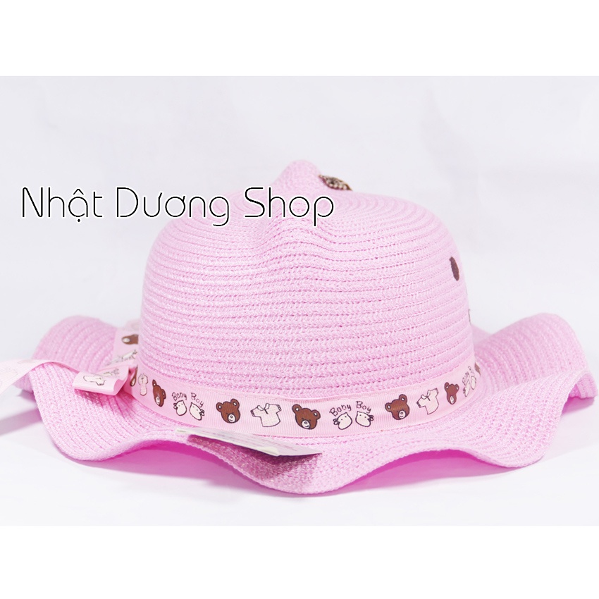 Nón cói đi biển trẻ em hình con gâu vành gợn sóng dành cho bé gái từ 2 tới 5 tuổi.