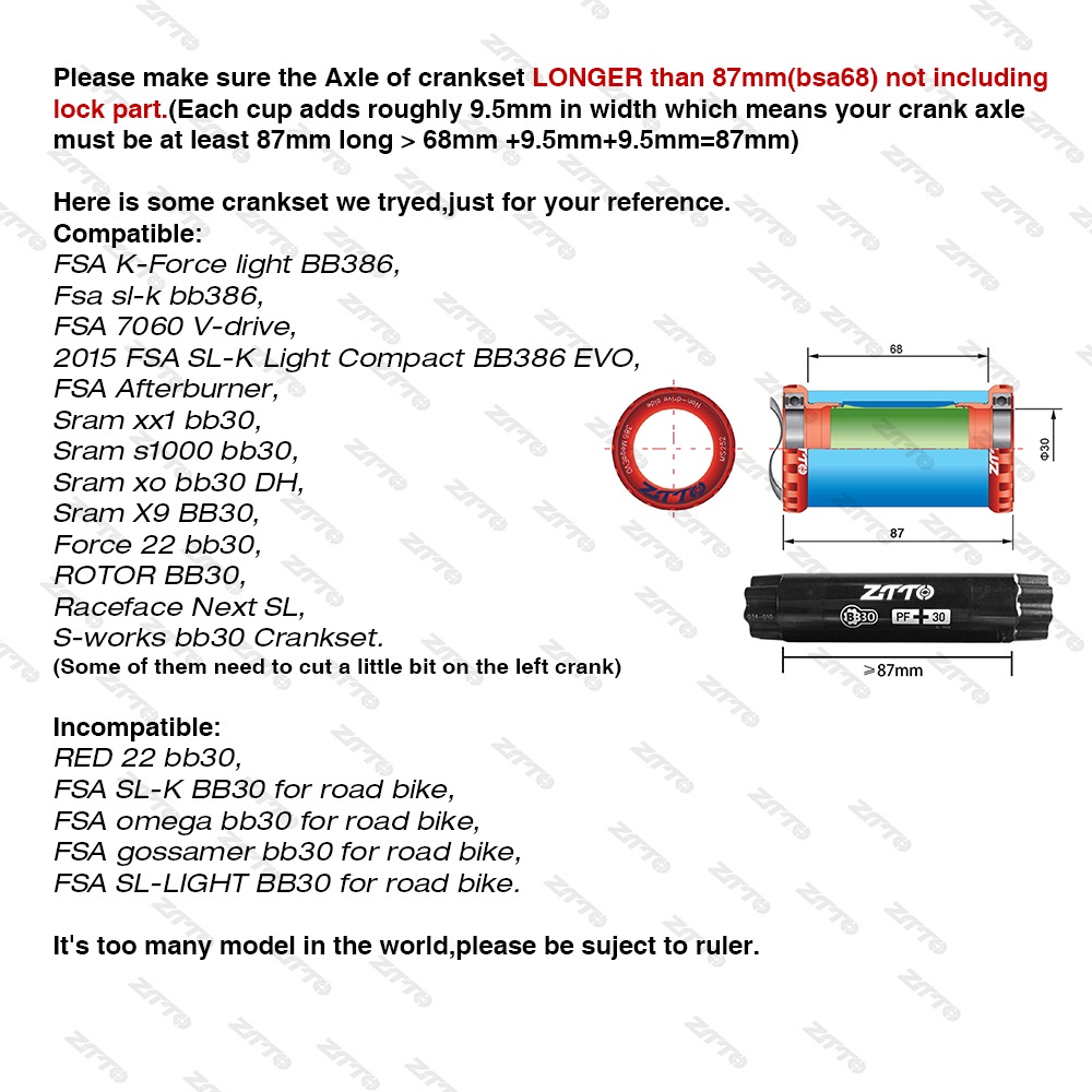 Set phụ kiện trục dưới ZTTO chuyên dụng cho xe đạp BSA30 BSA 68mm 73 MTB BB386 30mm có bán lẻ