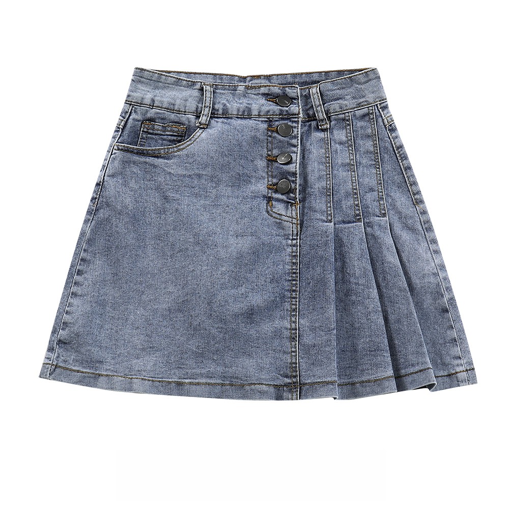 NUZIRO  Chân váy jean chữ A  lưng cao thời trang cho nữ