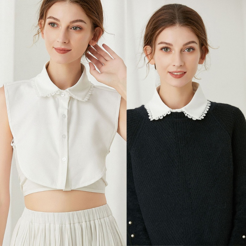 Han Lady Áo Sơ Mi Ren Hoa Rỗng Màu Trơn Có Thể Tháo Rời Cho Nữ