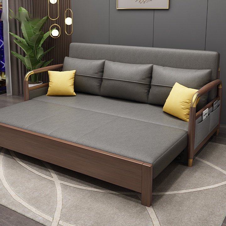 Giường Sofa Cao Cấp Tay Gỗ Tự Nhiên Khung Thép,Sofa giường thông minh đa năng gấp gọn thành ghế