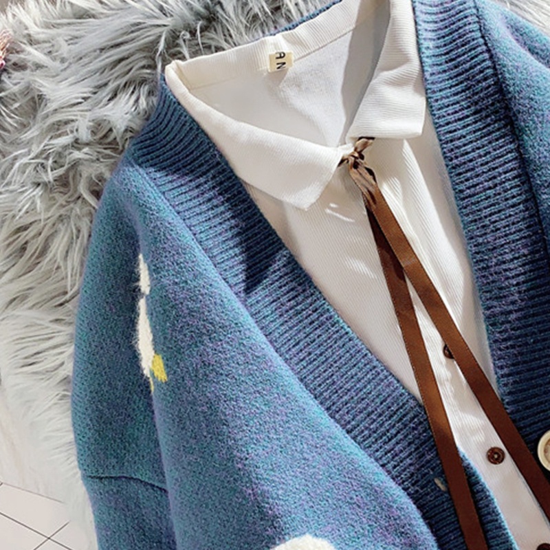 Áo khoác cardigan dáng rộng thêu họa tiết xinh xắn phong cách Hàn Quốc dành cho nữ