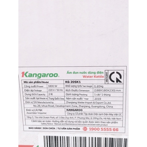 ẤM SIÊU TỐC KANGAROO KG20SK1 CHÍNH HÃNG