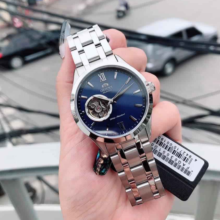 Đồng hồ Nam chính hãng Orient Open Heart/Hở tim FAG03001D0 Automatic Mặt xanh-Máy cơ tự động-Dây kim loại-Size 39mm