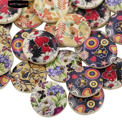 Set 50 Nút Gỗ 2 Lỗ Hình Hoa / Lá Chuyên Dụng Cho Thợ May Vá