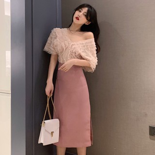 Váy xinh🍒FREESHIP🍒set váy nữ áo kiểu kết hợp chân váy hồng🍒váy đẹp trẻ trung
