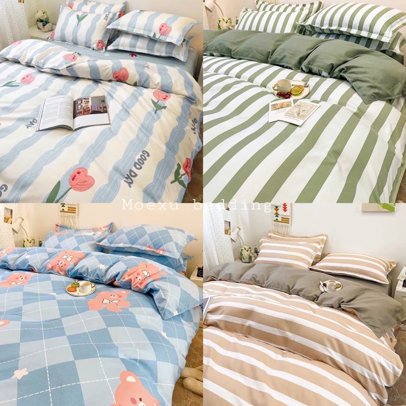 Bộ Chăn Ga Gối 🪴 combo 5 món cotton 3D moexu bedding kẻ sọc hoa nhí sang trọng mềm mịn đủ kích thước | BigBuy360 - bigbuy360.vn