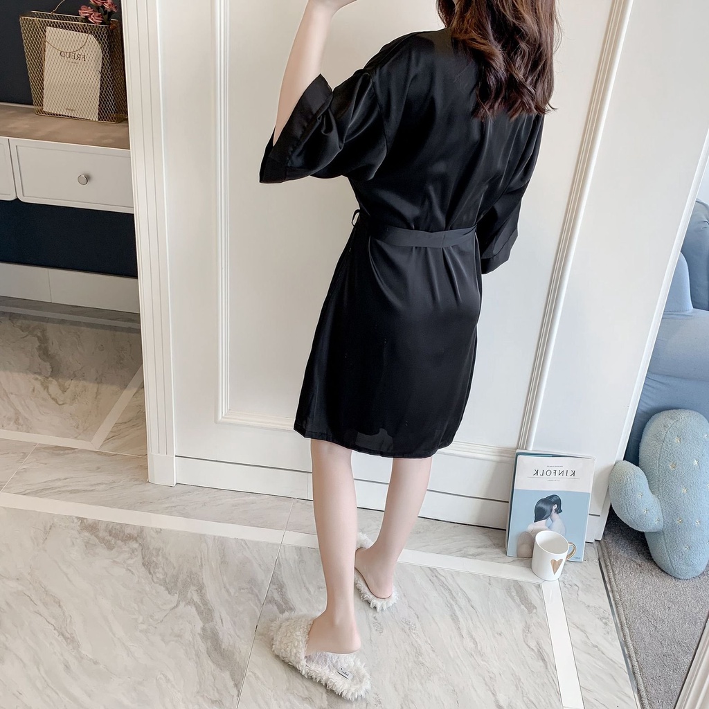 Áo Choàng Ngủ , Chất Lụa LATIN CAO CẤP, Áo Choàng Kimono Kiểu Tay Lửng , Đường May Kỹ, Phom Rộng Thoải Mái, Dưới 60kg | BigBuy360 - bigbuy360.vn